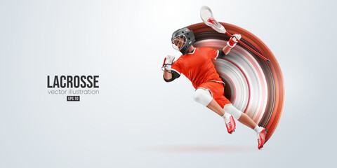 Realistic silhouette of a lacrosse player on white background. Lacrosse player man are throws the ball. Vector illustration