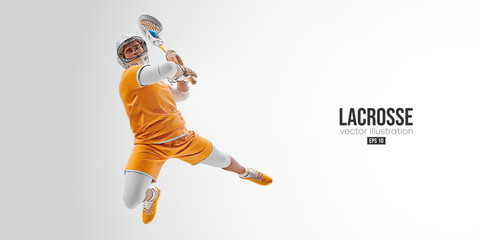 Realistic silhouette of a lacrosse player on white background. Lacrosse player man are throws the ball. Vector illustration