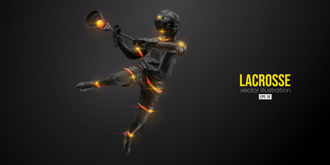 Abstract silhouette of a lacrosse player on black background. Lacrosse player man are throws the ball. Vector illustration
