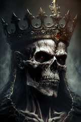 king of shadows, skeleton, skull, horror, evil, demon, zombie, ghost, art illustration