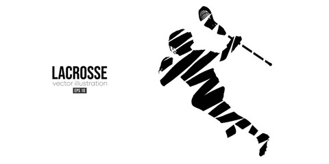 Abstract silhouette of a lacrosse player on white background. Lacrosse player man are throws the ball. Vector illustration