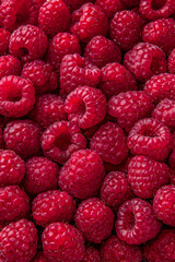 Fresh, ripe, juicy raspberries with water drops. Berry macro shot selective focus.