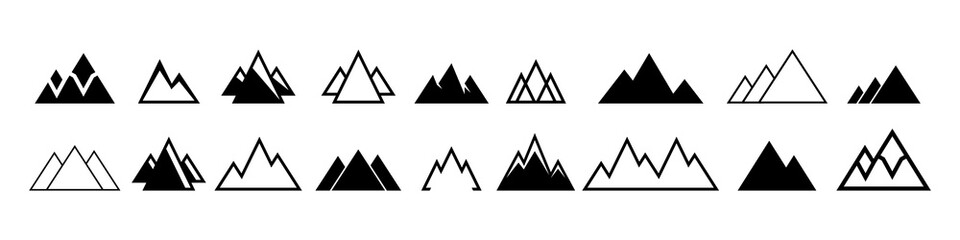 Mountains, rocks and vertex icons set. Sign isolated on white background. Vector EPS 10