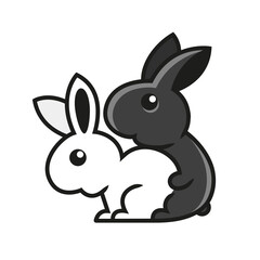 Simple, minimalistic rabbit in hole logo. Cute cartoon bunny vector