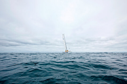 Training session before the Atlantic Crossing from Lorient in Brittany to Saint-Barthelemy, French West Indies for Vincent Beauvarlet and Vincent Lantin on a 23 feet multihull ( Mu