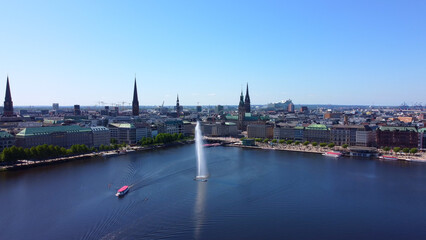 Main city center of Hamburg wiath Alster Lake from above - travel photography