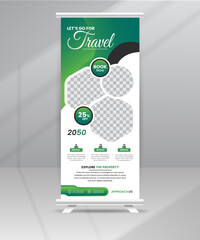 Tour sale vacation Business Roll up Banner Stand concept template for Travel Agency