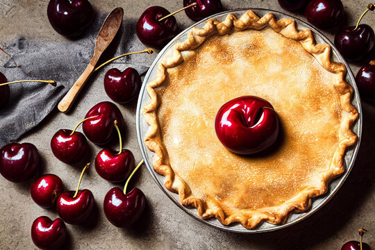 delicious fresh fragrant cherry tart pie cake, generative AI