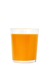 Glass of freshly squeezed orange juice isolated on white background.