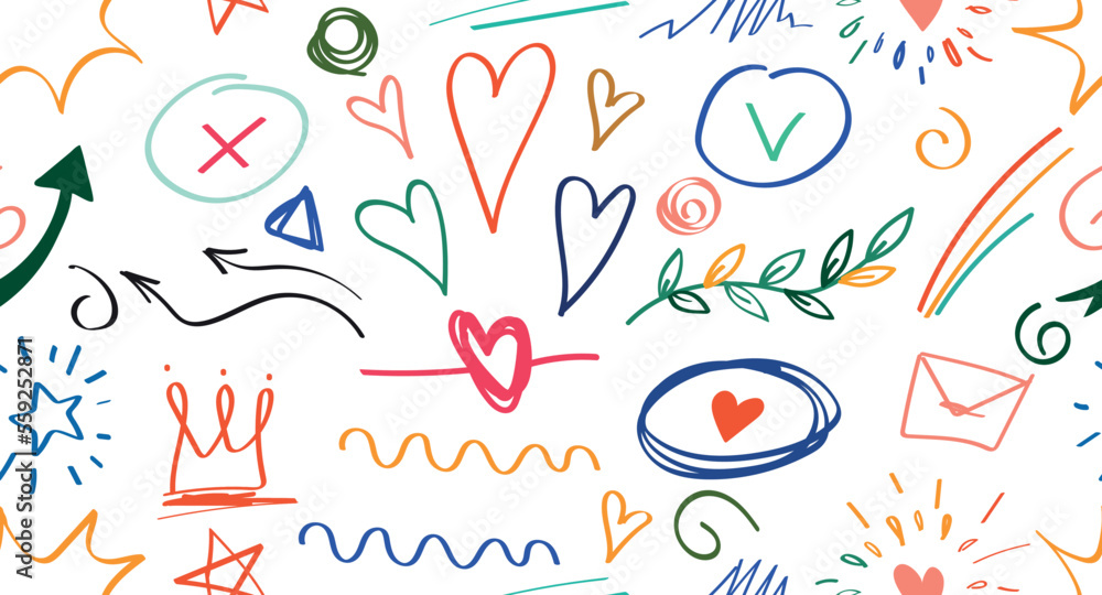 Poster doodle decor seamless pattern. repeating design element for printing on fabric. multicolored arrows 