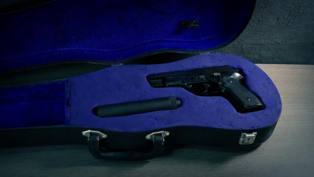 Customized Violin Case With Gun And Silencer