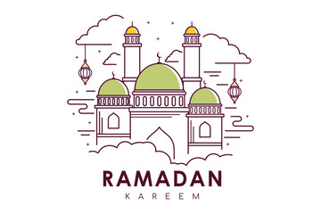 Islamic decoration background with mosque and lantern, ramadan kareem haris style design