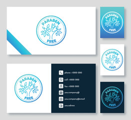 Obraz na płótnie Canvas Ecology business card set. Products free from paraben, care for environment, nature, health and ecology. Poster or banner for website. Cartoon flat vector illustrations isolated on grey background