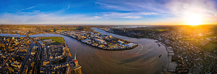 Aerial view of Rochester, a commuter town in the unitary authority of Medway in Kent, England