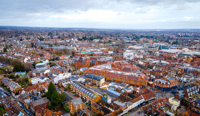 Fototapeta na wymiar Aerial view of St Albans Cathedral in England