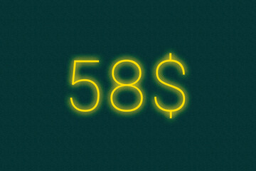 58$ dollar logo. fifty-eight dollar neon sign. Number fifty-eight on green background. 2d image