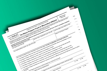 Form 14157-A documentation published IRS USA 43446. American tax document on colored