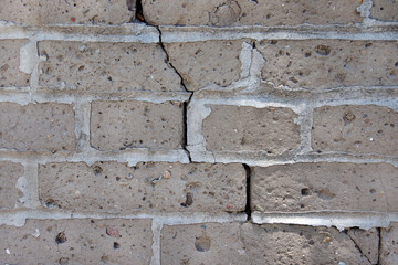 Crack in a cement brick wall
