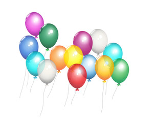 Gruppe mit fliegende bunte durchsichtige Helium Luftballons,
Vektor Illustration isoliert auf weißem Hintergrund

