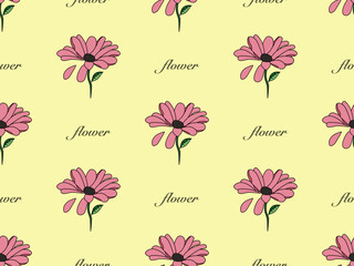 Flower cartoon character seamless pattern on yellow background