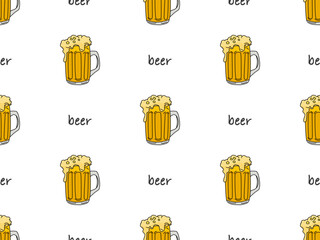 Beer cartoon character seamless pattern on white background