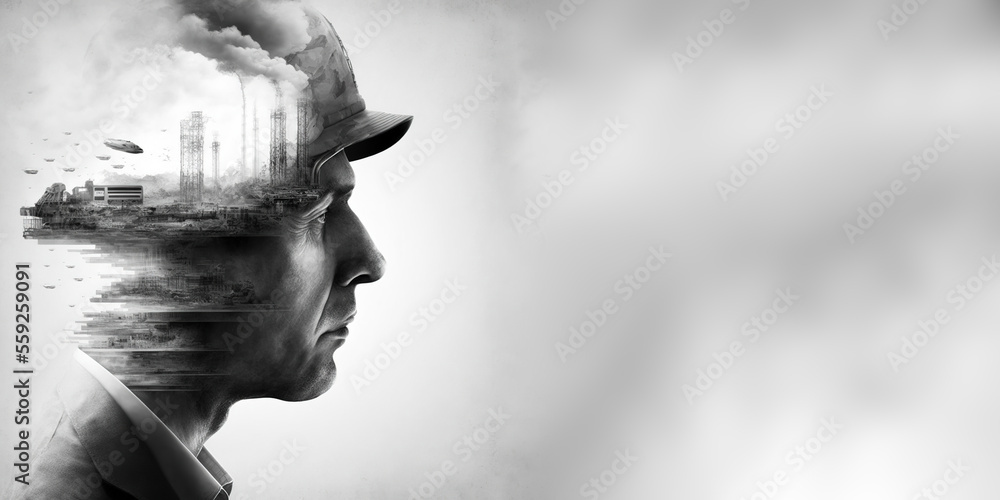 Poster future building construction engineering project devotion with double exposure graphic design. build