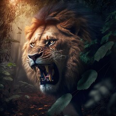 Lion in the Jungle | Lioness | Lions Fighting | King of the Jungle  - obrazy, fototapety, plakaty