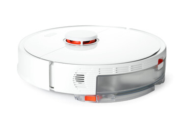Modern robotic vacuum cleaner isolated on white