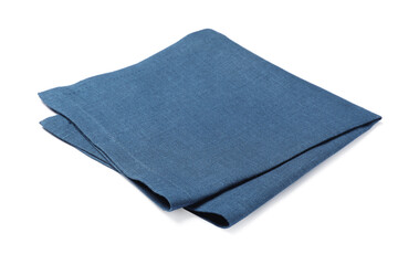 Blue folded fabric napkin on white background