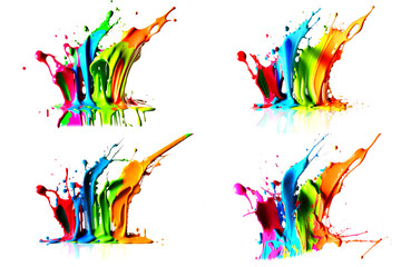Obraz premium 4 Colorful Ink paint splash brushes. splatter paint splattered spray. Spray paint isolated on White Background. Drips ink splatters, Inkblots set.