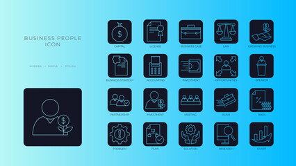 Business People Icons with black filled outline style