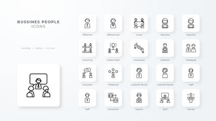 Business People Icons with black outline style