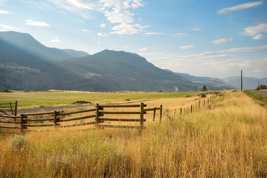 A Canadian highway through the British Columbia Caribou region on a sunny day.  Near Lillooet BC, Canada.