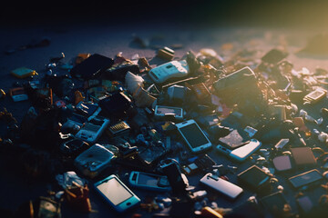 The heap of old waste mobile phones, Generative Ai - obrazy, fototapety, plakaty