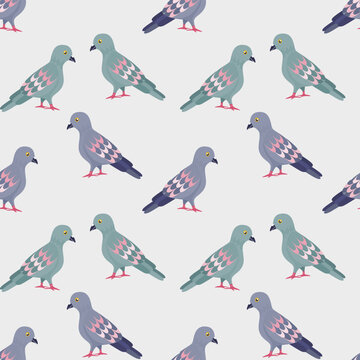Pigeons seamless pattern, pegeons background in flat vector style.