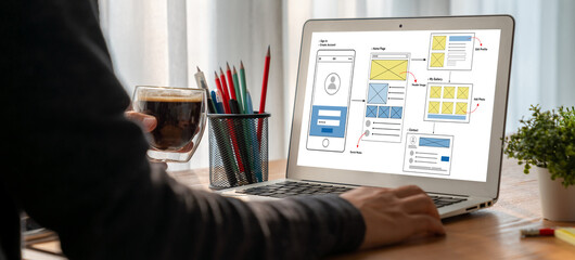 UX UI design process for modish mobile application and website . Creative prototype of wireframe...