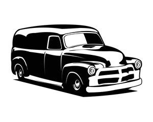 silhouette of classic panel truck vector graphic illustration on white background showing from side. best for badge, emblem, icon.