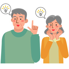 喜ぶ表情のシニア夫婦の上半身