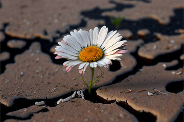 Daisy flower in the asphalt. Concept of resilience, perseverance and effort. Generative AI.