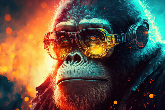 Cool monkey ape Gangsta rapper in sunglasses.sketch art for artist creativity and inspiration. generative AI