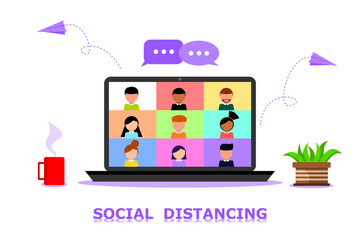 Online meeting. Social distancing concept. Vector illustration.