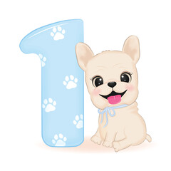 Cute French Bulldog and number 1