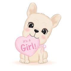 Obraz na płótnie Canvas Cute French Bulldog and pink heart illustration