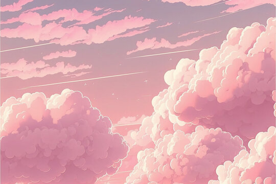 Pink aesthetic wallpaper with cloud. Generative AI. Stock