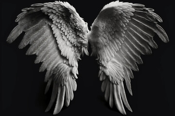 White angel wings in heaven. Generative AI.