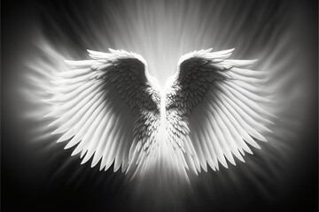 White angel wings in heaven. Generative AI.