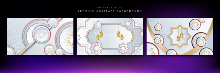 Elegant realistic white and gold ramadan kareem islamic illustration background for decorative pattern festival card. Arabic ornamental background in paper style