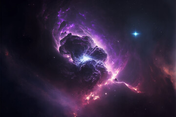 Nebula Space purple wallpaper or background. Generative AI.