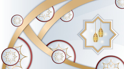 Elegant realistic white and gold ramadan kareem islamic illustration background for decorative pattern festival card. Arabic ornamental background in paper style
