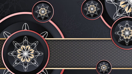 Elegant realistic black and gold ramadan kareem islamic illustration background for decorative pattern festival card. Arabic ornamental background in paper style